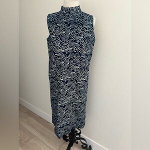 Thai Artisan Blue and White Ocean Waves 🌊 Hand-dyed Patterned Dress Size 12